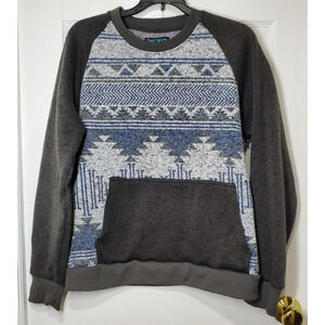 Pacific Blue Men’s Sweater Size M Gray Blue Aztec Tribal Knit Pullover Warm